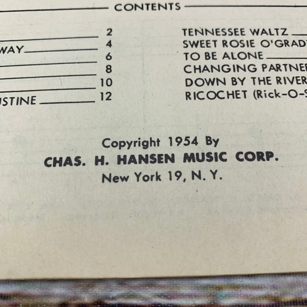 William Stickles Tri Chord‎ Piano Popular Music Book 1954 Edition